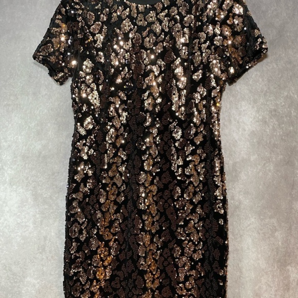 Luxe Velvet Party Anthropologie Sequin Animal Print Tee Dress Black Sz XS